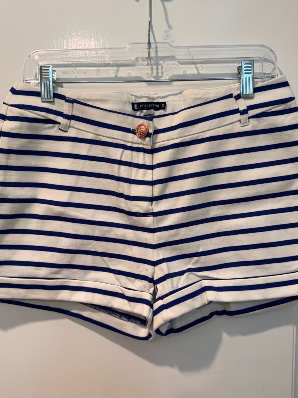 Petit Bateau White & Navy Striped Cotton Shorts